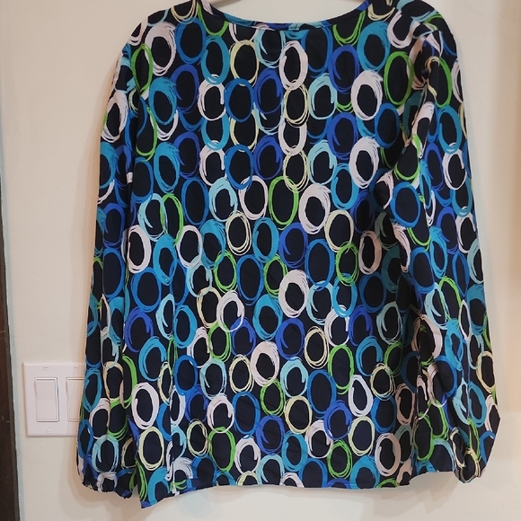 Pappagallo Blue and Green Puff Sleeve Blouse - Picture 4 of 4